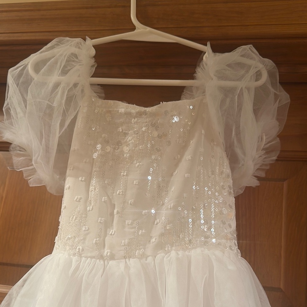 White Tulle Dress with Sequins - Picture 2 of 5